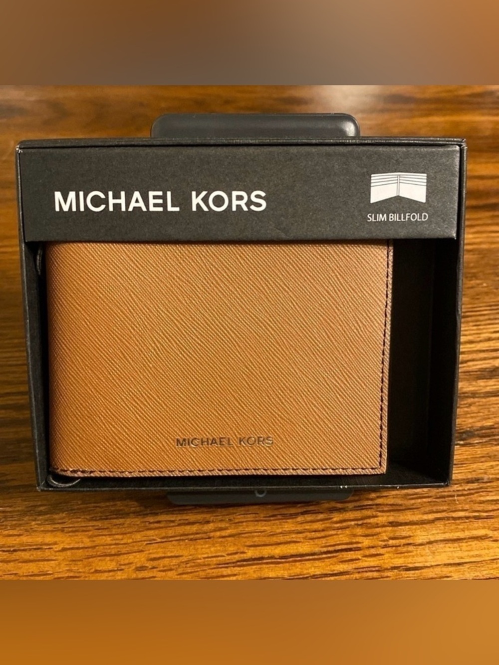 Michael Kors Men's Andy Slim Billfold Wallet Luggage Tan Leather NIB MSRP $98